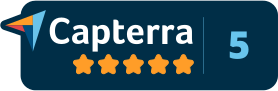 Capterra-Logo mit einer 5-Sterne-Bewertung.