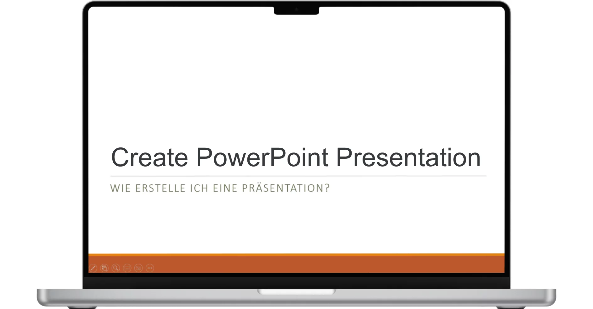 PPTX vs. PPSX: What is the difference and when to use which format? 2 A laptop screen displays a PowerPoint slide titled "Create PowerPoint Presentation" with a subtitle in German: "Wie erstelle ich eine Präsentation?.